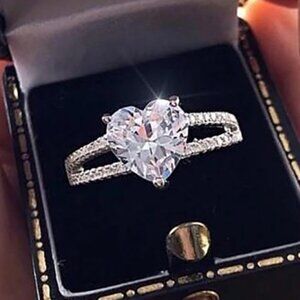 Sweet Pure CZ Double Layer Diamonds Lovely Heart Rings for Women, P1123
